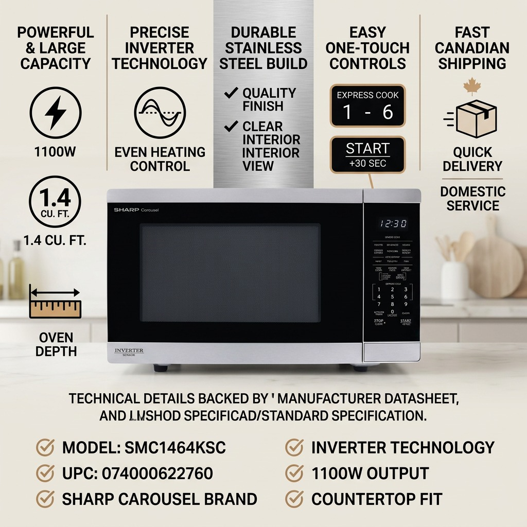 Sharp SMC1464KSC microwave technical specifications and trust infographic
