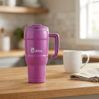 bubba Hero XL 24oz Tumbler in Magenta/Galactic on a kitchen counter