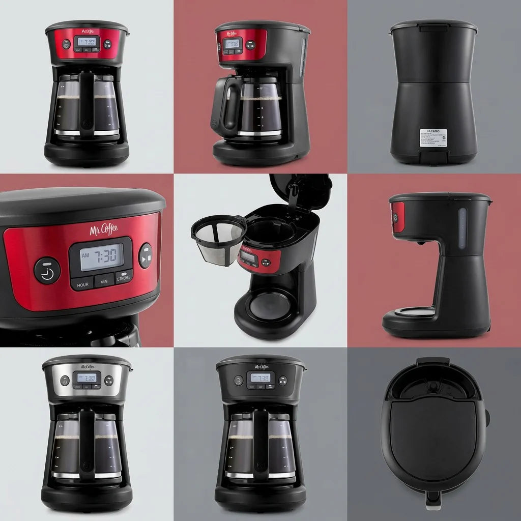 Mr. Coffee 12-Cup Programmable Coffee Maker with Strong Brew Selector - Red, multi-angle product grid