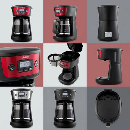 Mr. Coffee 12-Cup Programmable Coffee Maker with Strong Brew Selector - Red, multi-angle product grid
