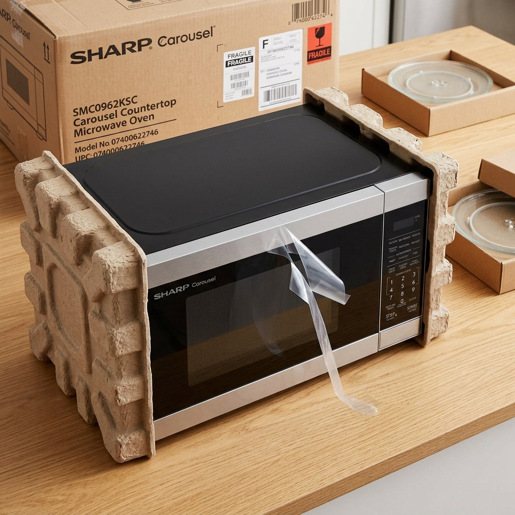 Sharp SMC0962KSC microwave unboxing from protective packaging