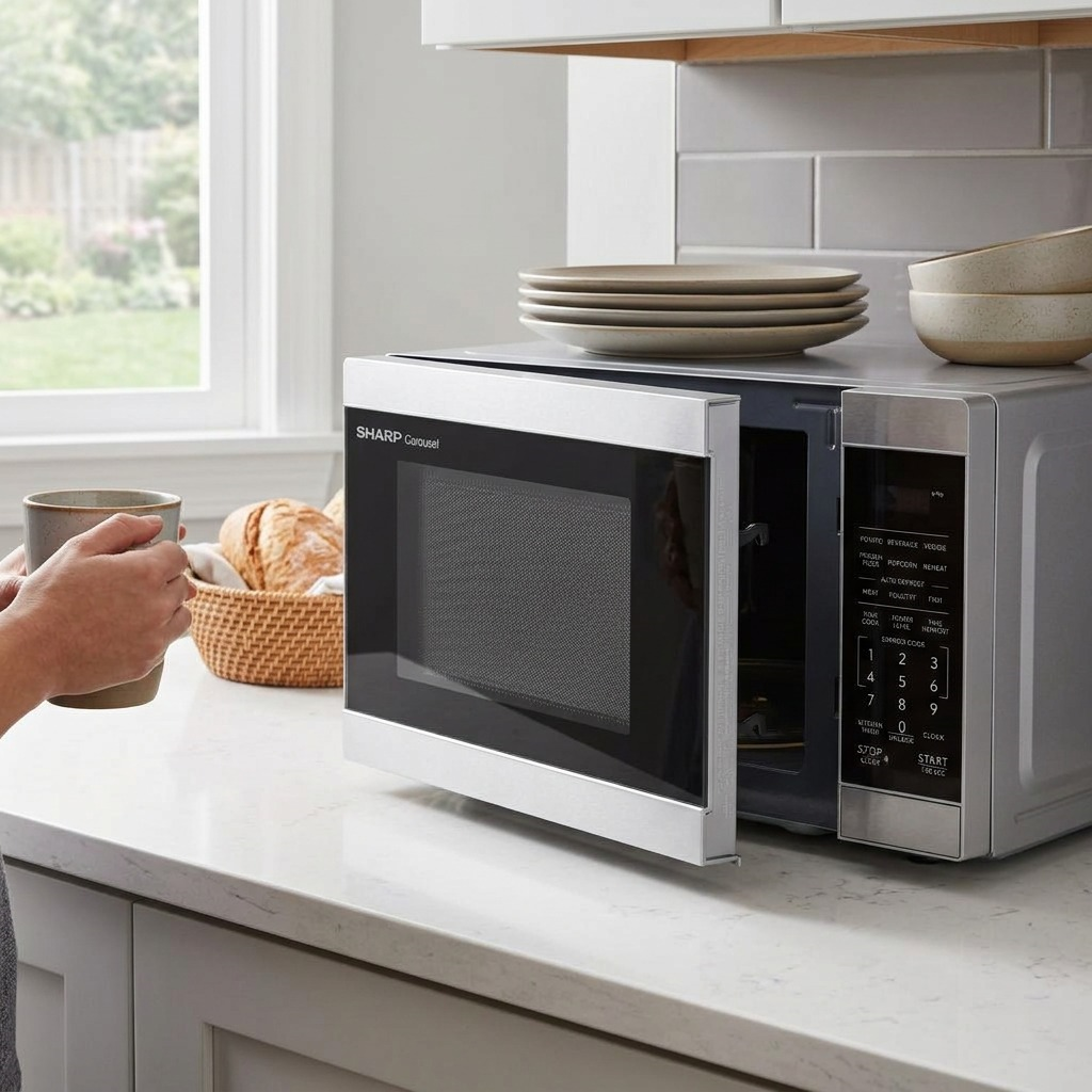 Sharp SMC0962KSC microwave in modern kitchen lifestyle setting