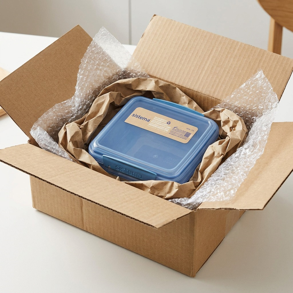 Sistema Eco Sandwich Box 450mL unboxing in bubble wrap and shipping box