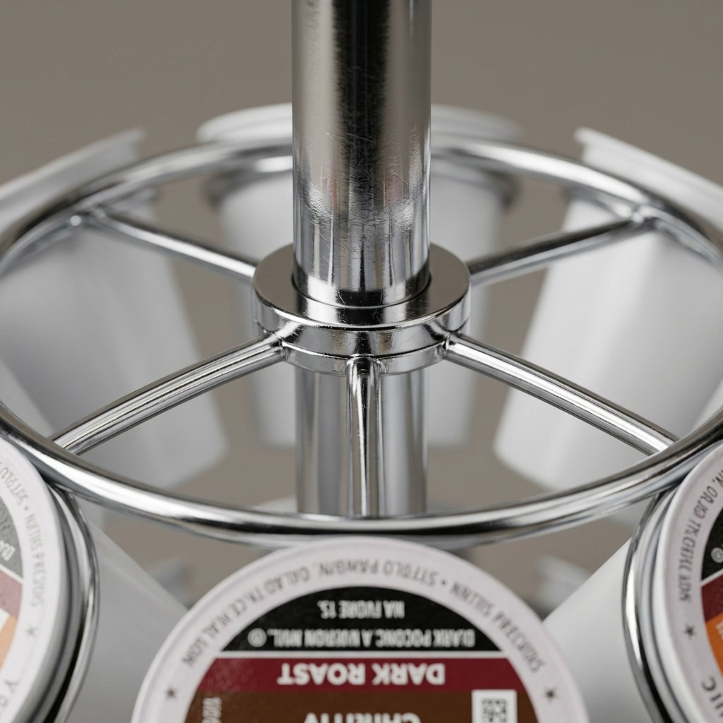 Keurig K-Cup Pod Carousel chrome joint and K-Cup pod close-up
