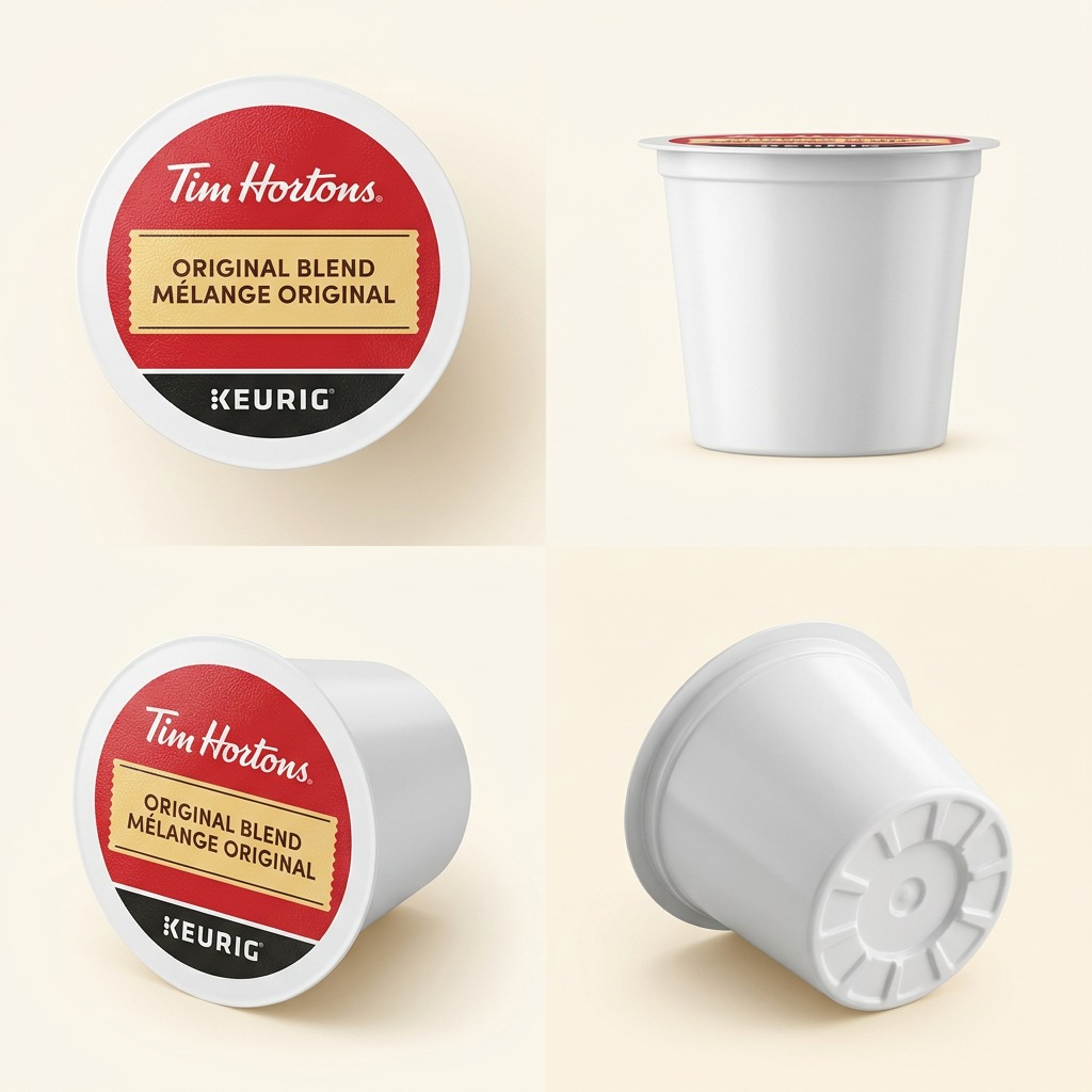 Tim Hortons Original Blend K-Cup pod shown from four angles