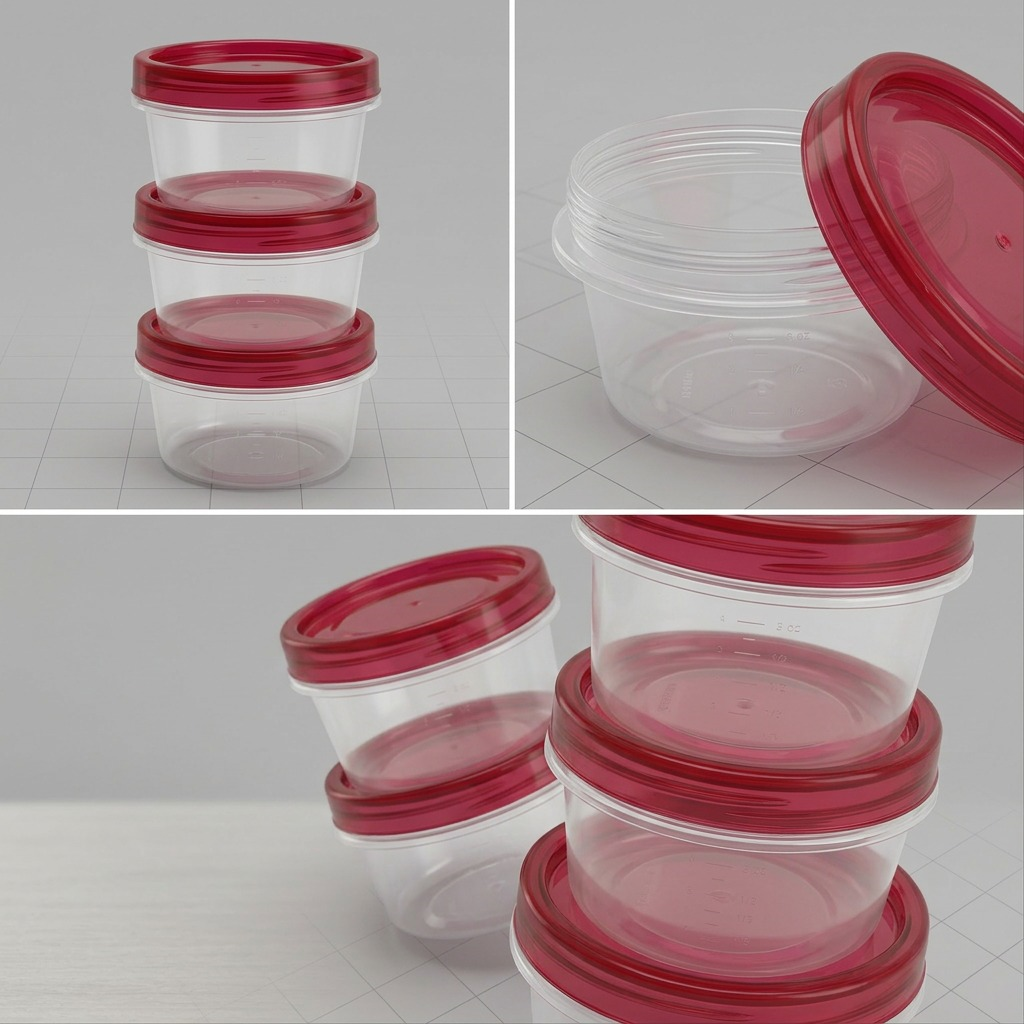 Rubbermaid TakeAlongs Twist & Seal containers 3-Pack stacked in three configurations
