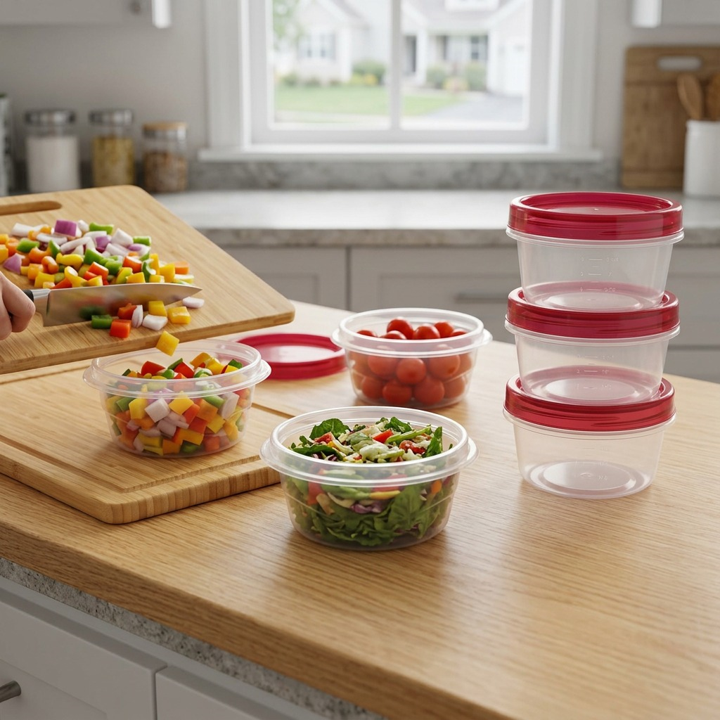 Rubbermaid TakeAlongs Twist & Seal 3-Pack lifestyle scene with food storage
