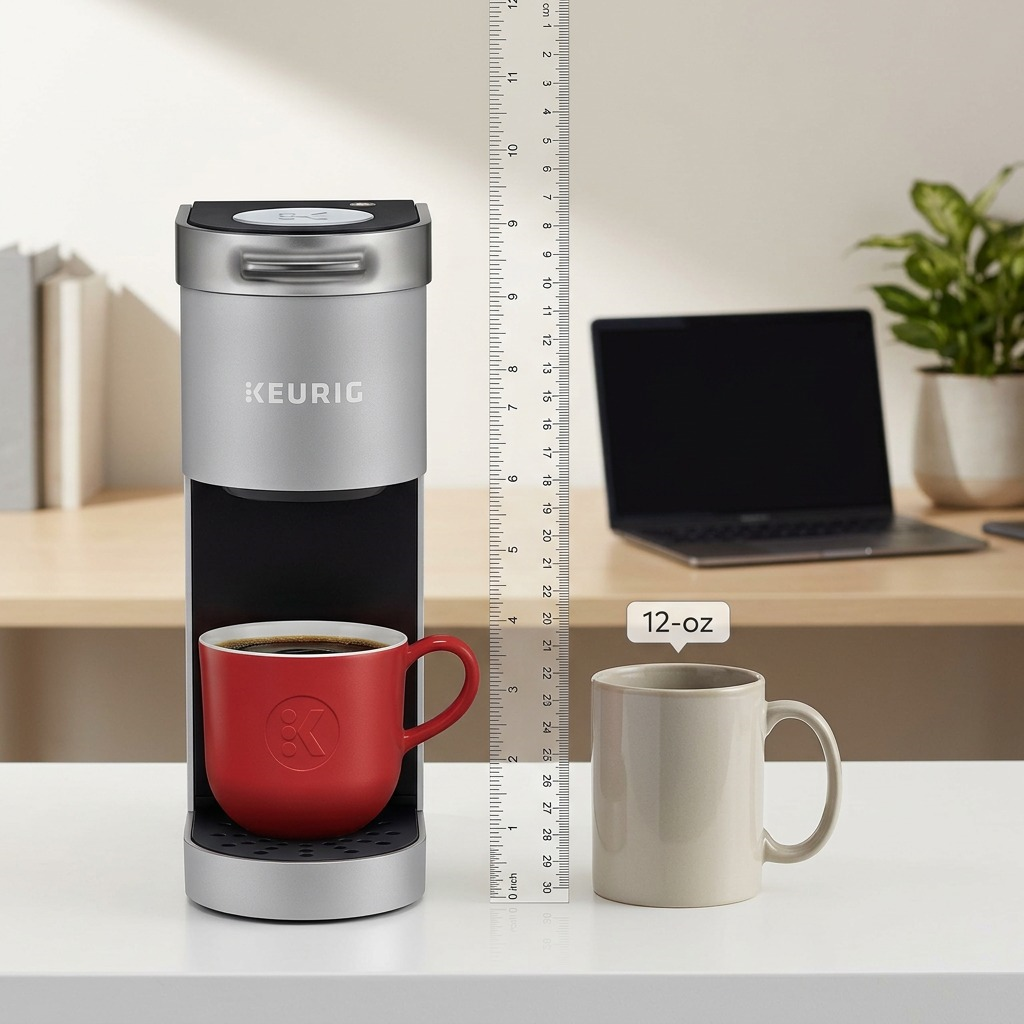 Keurig K-Suite Hospitality Coffee Maker size reference with mug and ruler