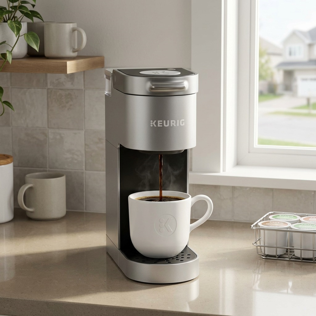 Keurig K-Suite Hospitality Coffee Maker on wooden kitchen counter lifestyle scene
