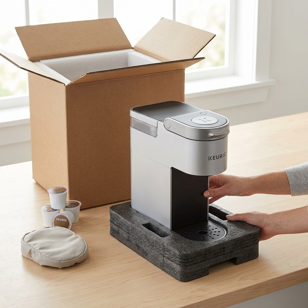Keurig K-Suite Hospitality Coffee Maker unboxing with protective foam packaging