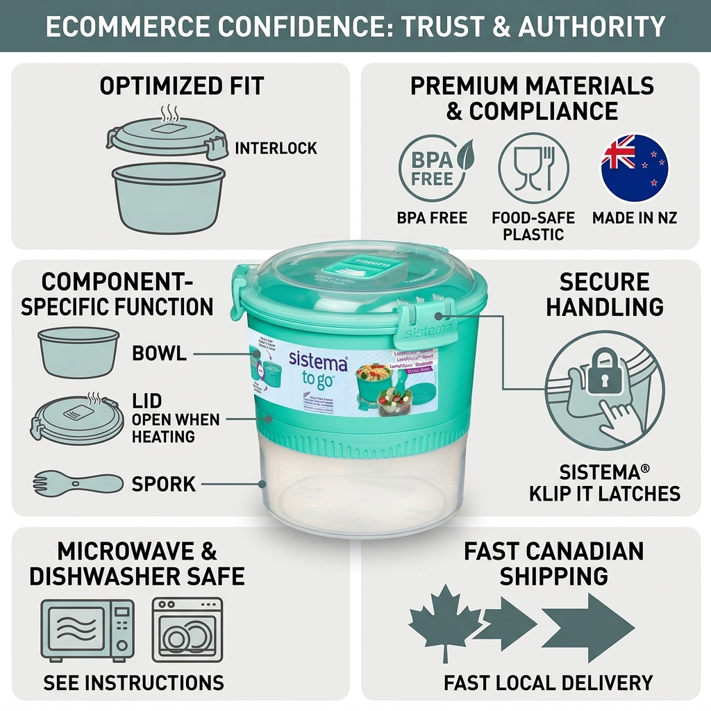 Sistema Lunch Stack To Go 965mL features and ecommerce confidence infographic