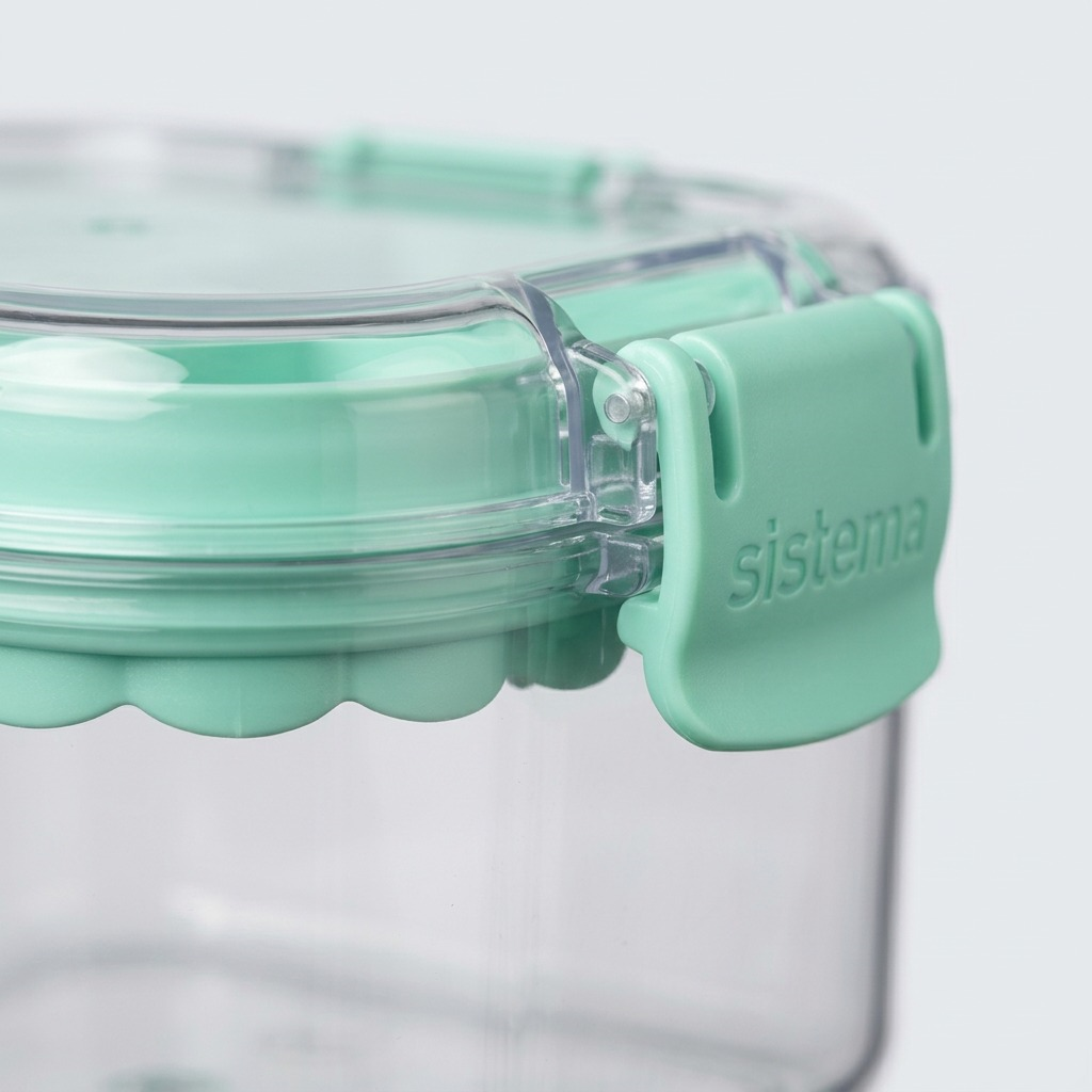 Sistema Lunch Stack To Go clip, nest texture, and transparent base close-up