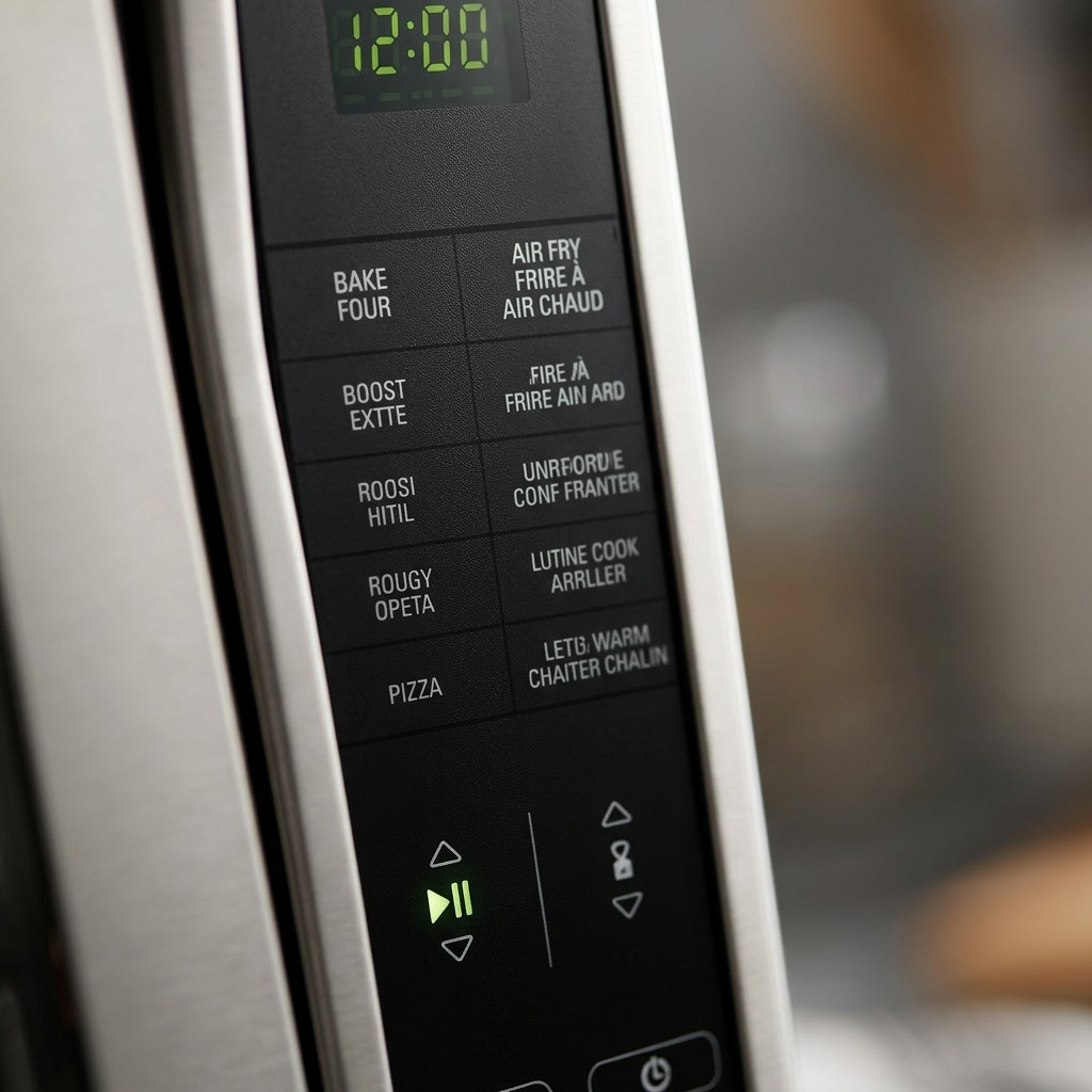 Oster Digital French Door Air Fry Oven stainless steel finish and digital controls close-up