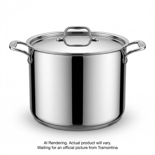 Alt text to paste: Tramontina Tri-Ply Stainless Steel 12 Qt Stock Pot front view