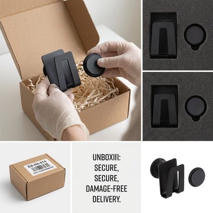Happy Sinks Magnetic Sponge Holder EB-HS-014 packaging and product detail, black bio-composite finish