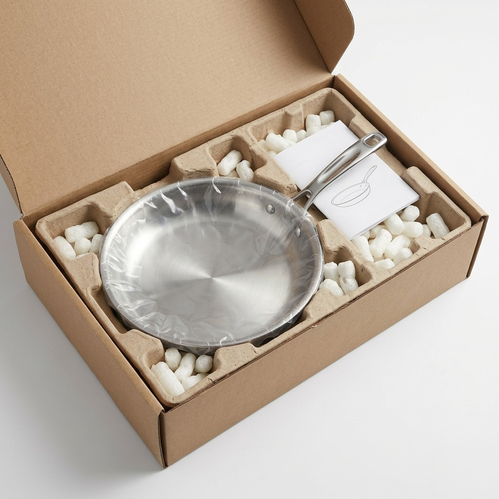Tramontina Signature Tri-Ply Clad Stainless Steel Fry Pan 10 in. unboxing in protective packaging
