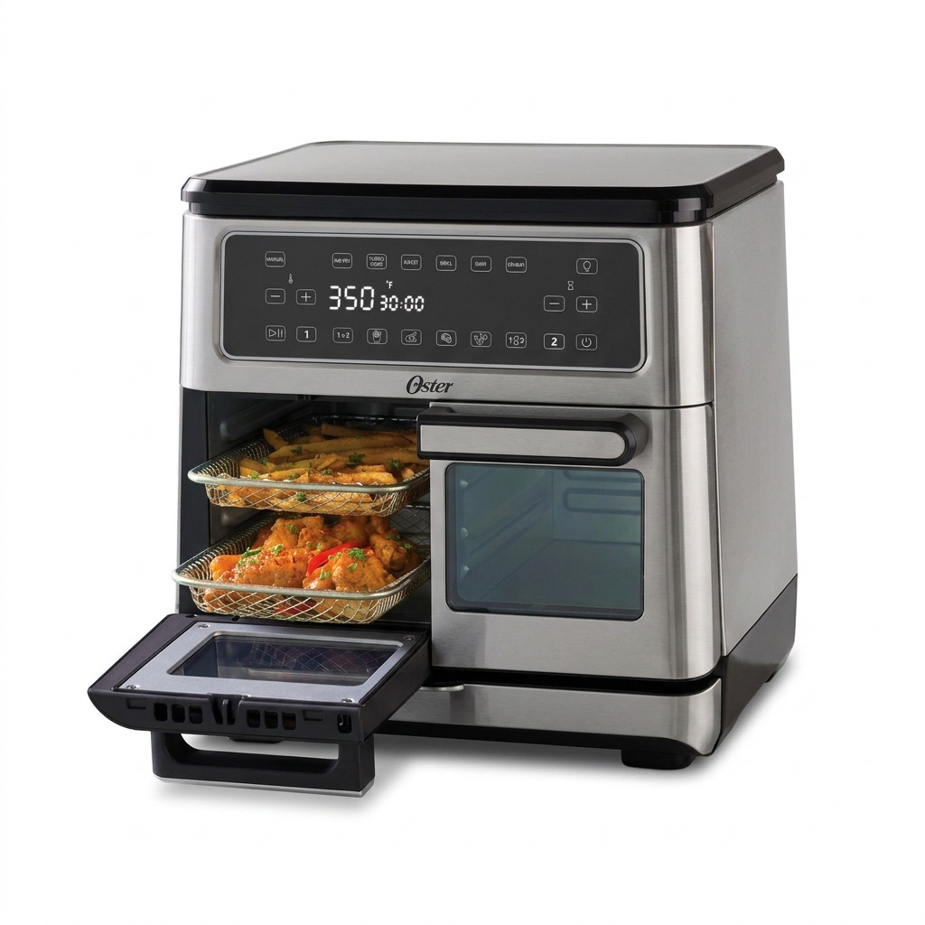 Oster 11-Quart Flex Air Fryer Oven Black with baskets removed showing interior capacity