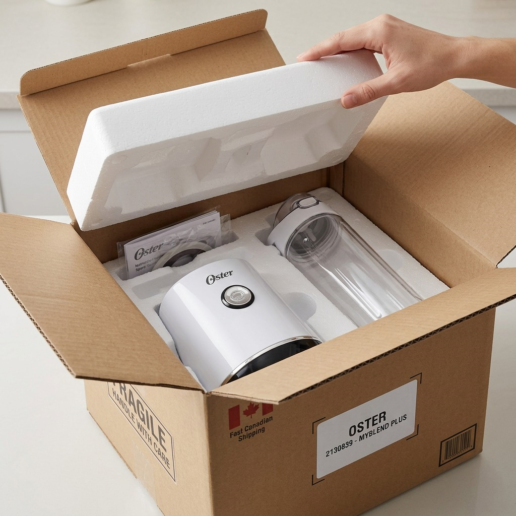 Oster MyBlend Plus Personal Blender unboxing in EPS foam inserts
