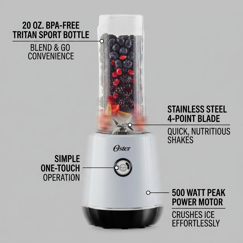 Oster MyBlend Plus Personal Blender 500W features and benefits callout
