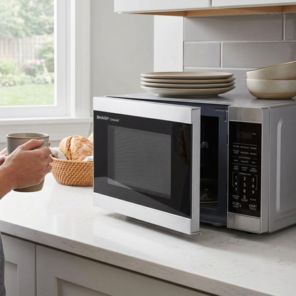 Sharp SMC0962KSC microwave in modern kitchen in use lifestyle
