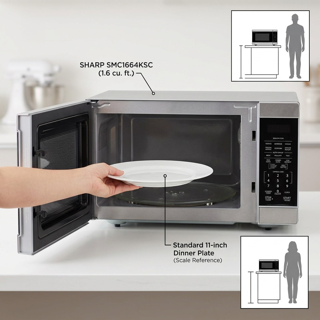 Sharp SMC1664KSC microwave size reference with ceramic plate inside
