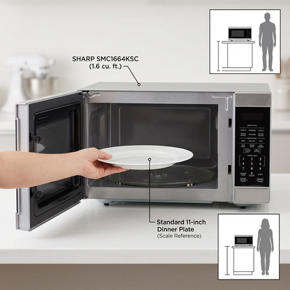 Sharp SMC1664KSC microwave size reference with ceramic plate inside
