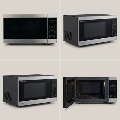Sharp SMC1664KSC microwave front side and open-door multi-angle view
