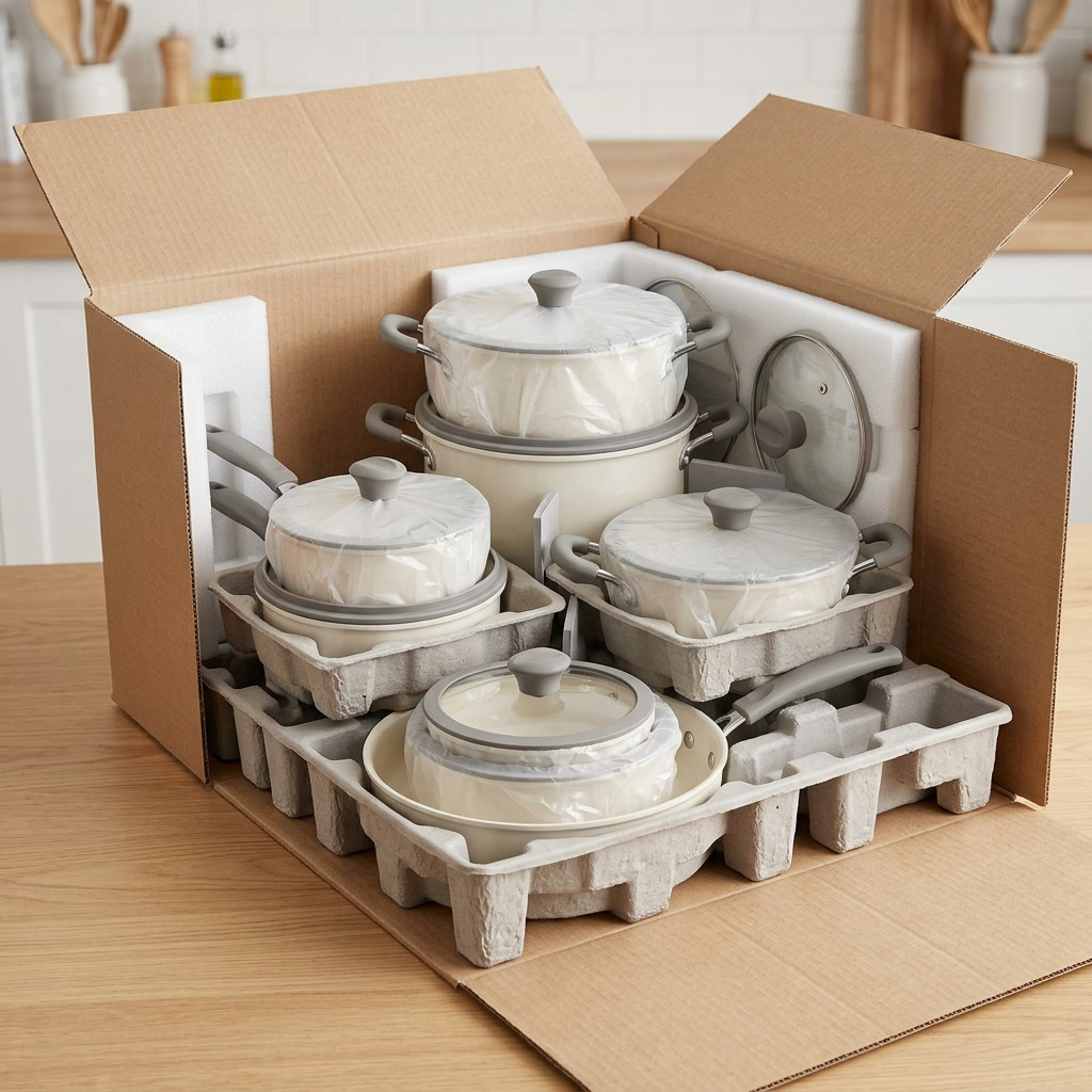 Tramontina 11-Piece Nesting Cookware Set Pearl White unboxing scene
