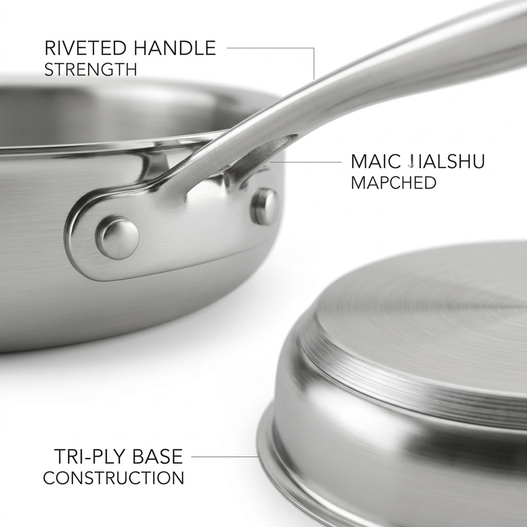 Tramontina Tempo Cookware Set stainless steel riveted handle close-up
