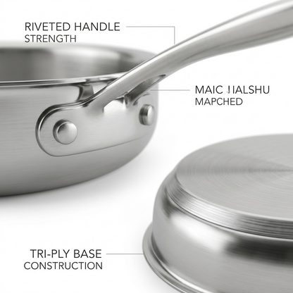 Tramontina Tempo Cookware Set stainless steel riveted handle close-up
