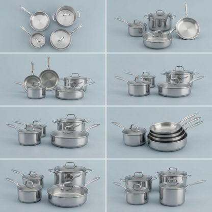 Tramontina Tempo 10-Piece Cookware Set Stainless Steel multi-angle view
