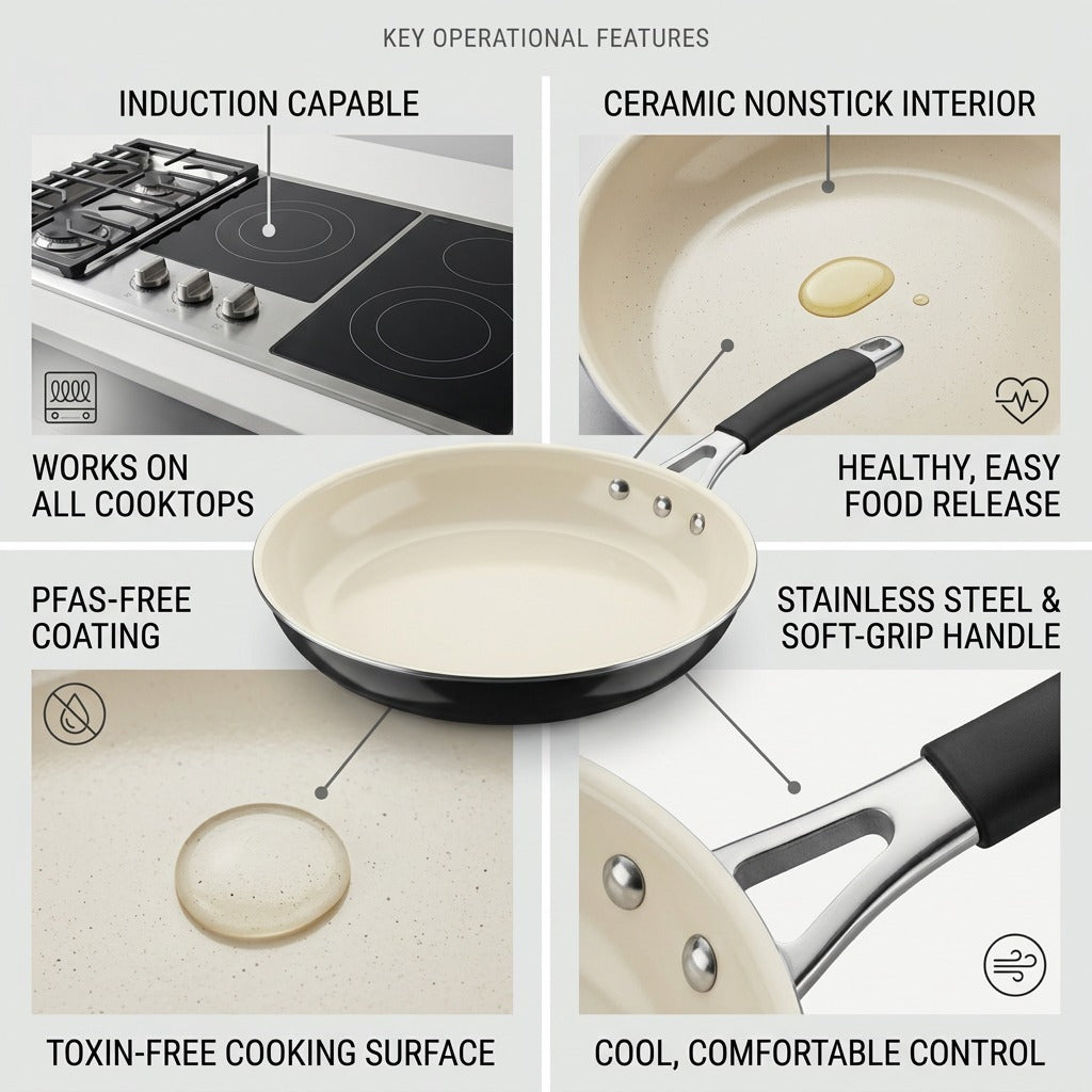 Tramontina Gourmet Ceramica Deluxe 10-Inch Fry Pan PFOA-free ceramic features callout
