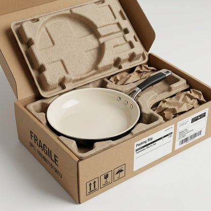 Tramontina Gourmet Ceramica Deluxe 10-Inch Fry Pan unboxing in protective packaging

