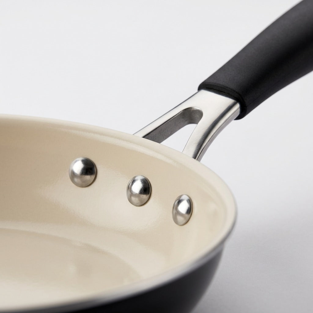 Tramontina Gourmet Ceramica Deluxe 10-Inch Fry Pan handle rivet close-up
