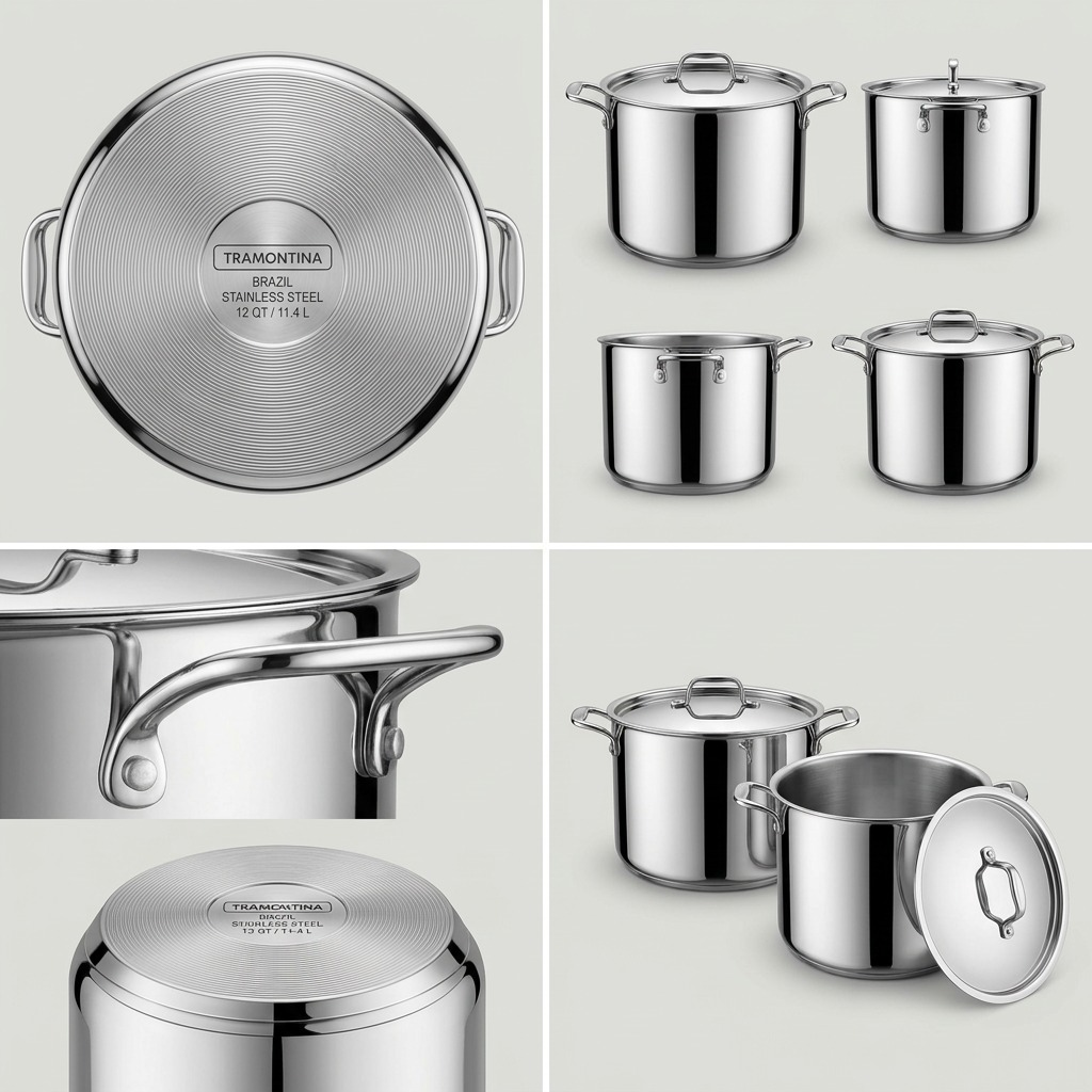Tramontina Tri-Ply Base Covered Stock Pot 12 Qt multi-angle view
