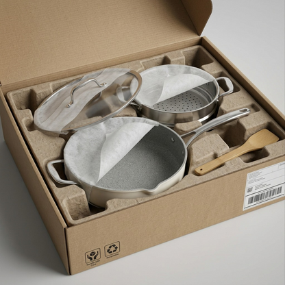 Tramontina All-In-One Plus Pan 5 Qt Sea Salt unboxing in foam packaging
