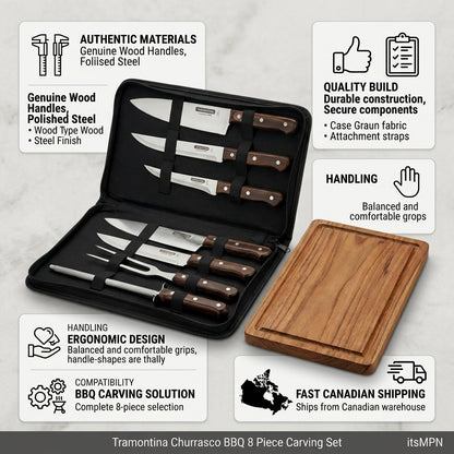 Tramontina Churrasco BBQ 8-Piece Carving Set quality materials Canadian shipping infographic