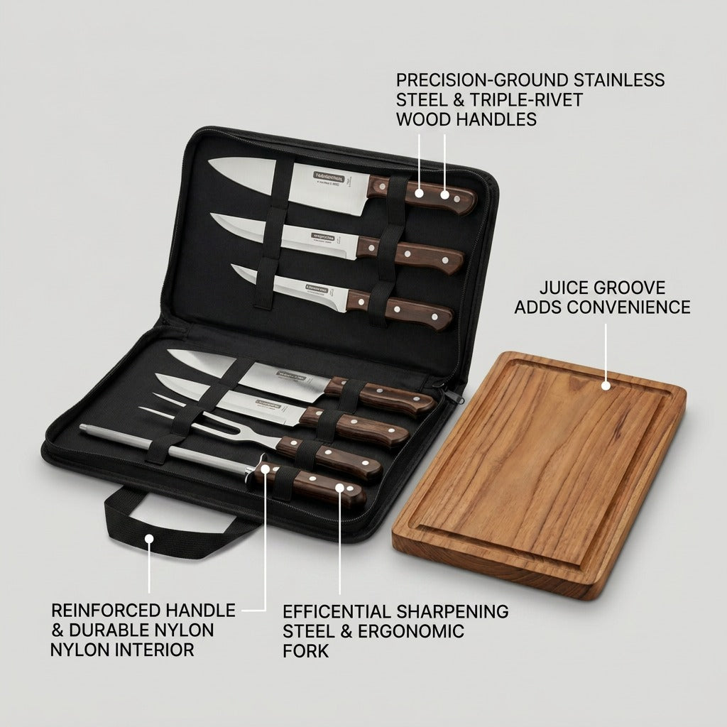 Tramontina Churrasco BBQ 8-Piece Carving Set features infographic
