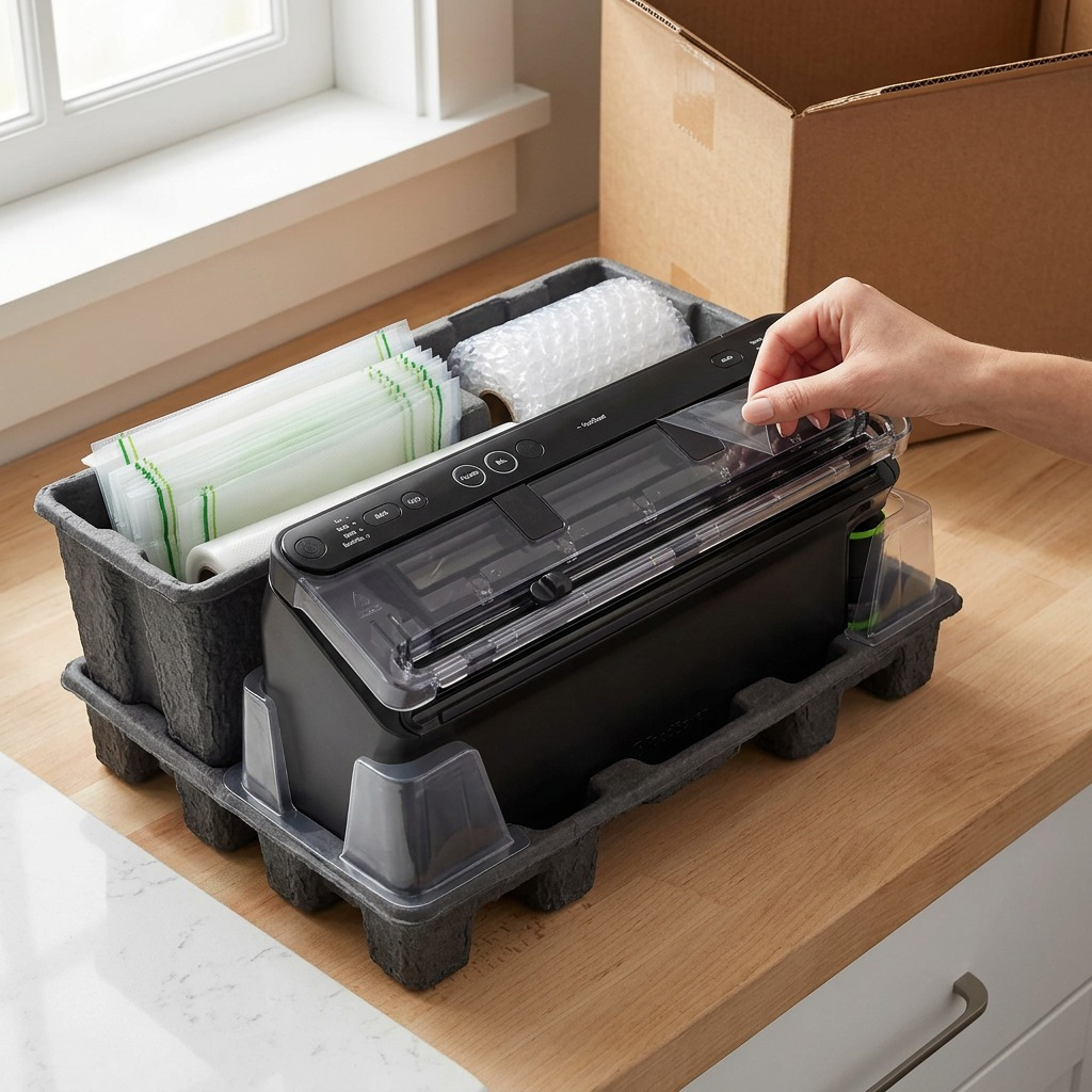 FoodSaver Elite Vacuum Sealer VS5910 unboxing in molded pulp packaging

