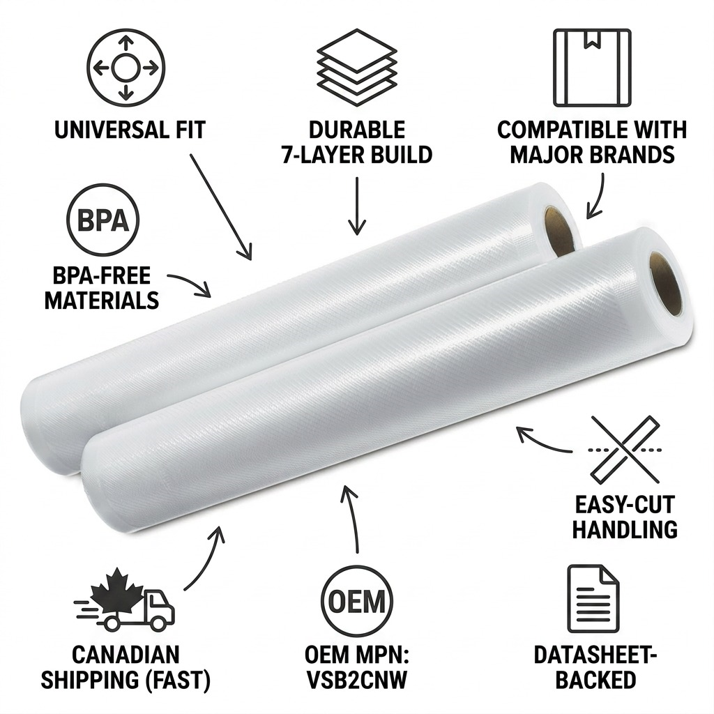 FoodSaver Seal-A-Meal Vacuum Sealer Bags 7-layer build Canadian shipping infographic