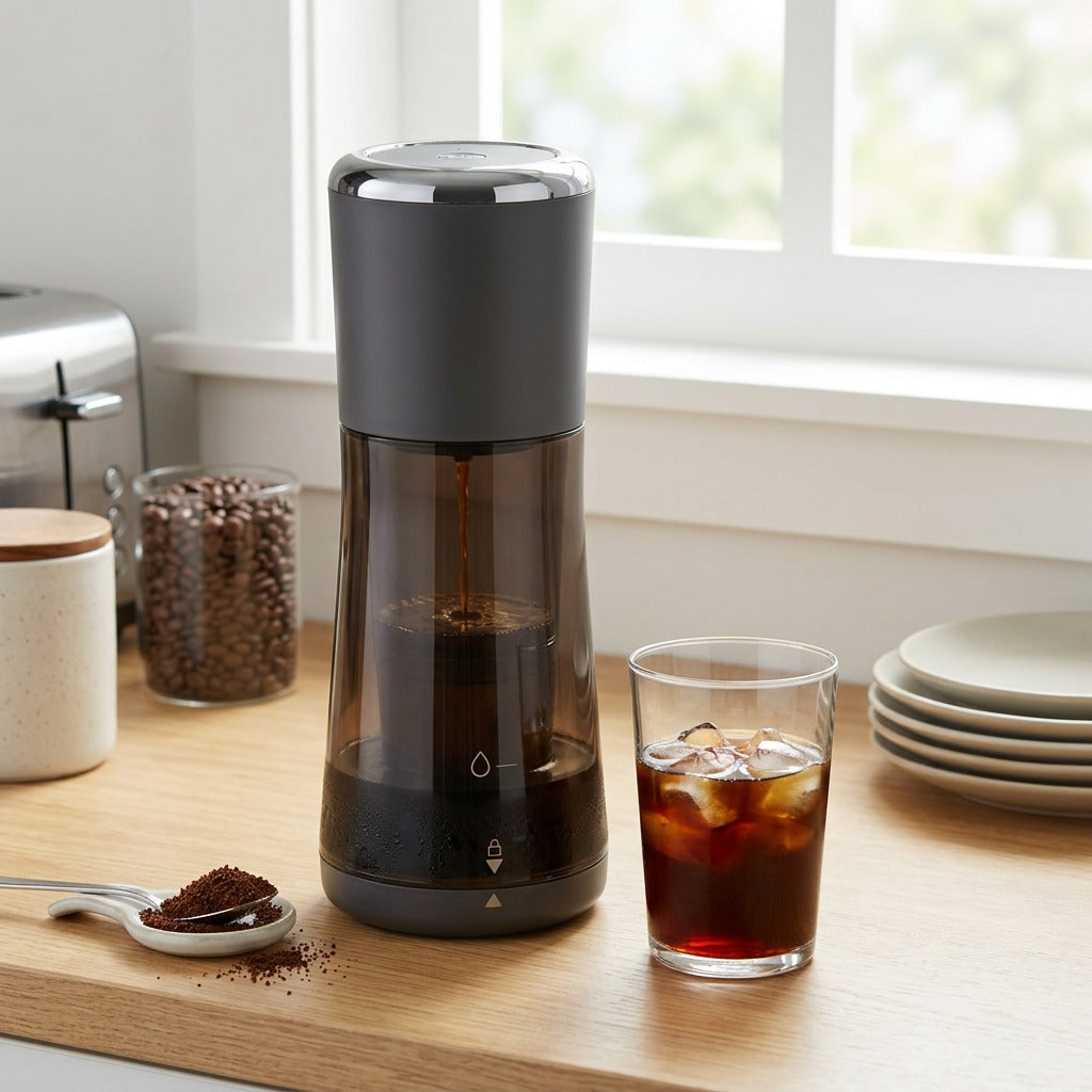 Mr. Coffee Express Cold Brew Maker Sake on kitchen counter lifestyle