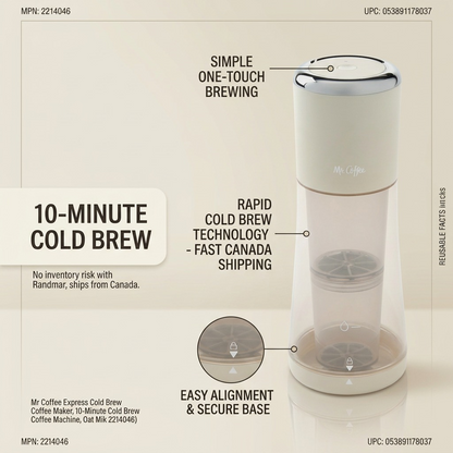 Mr. Coffee Express Cold Brew Maker 10-minute rapid extraction features callout