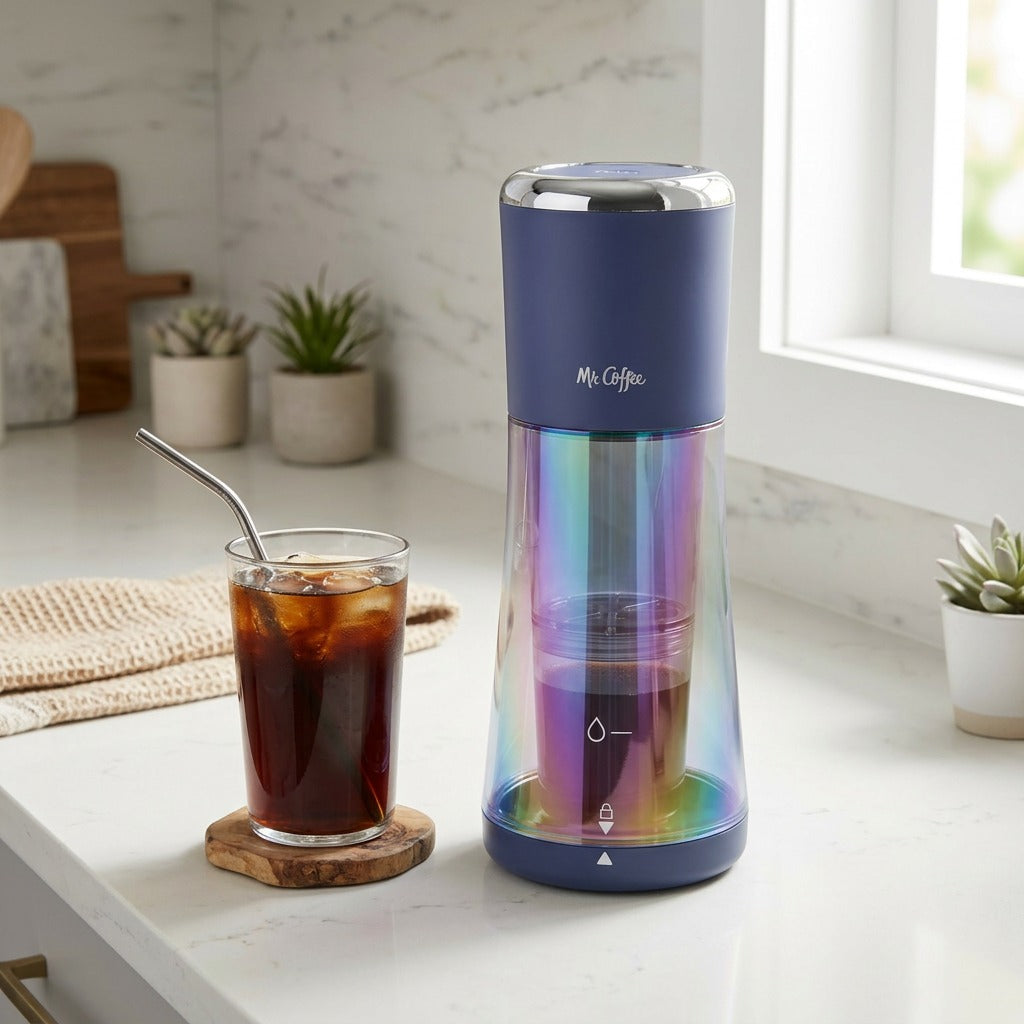 Mr. Coffee Express Cold Brew Maker Indigo on kitchen counter lifestyle