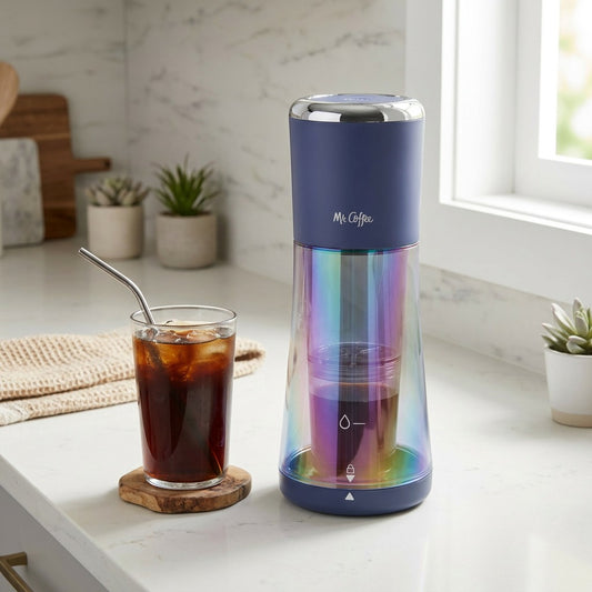 Mr. Coffee Express Cold Brew Maker Indigo on kitchen counter lifestyle