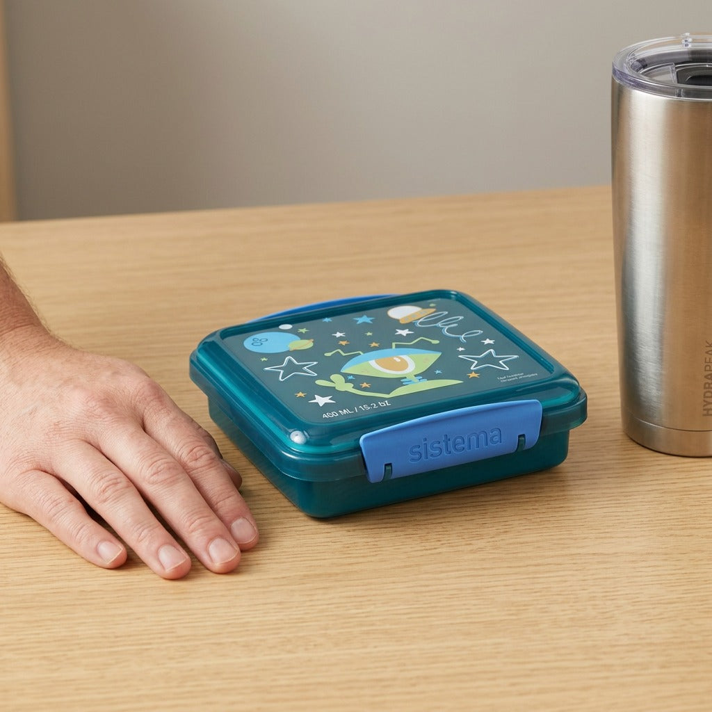 Sistema Kids Sandwich Box 450ml size reference with hand for scale