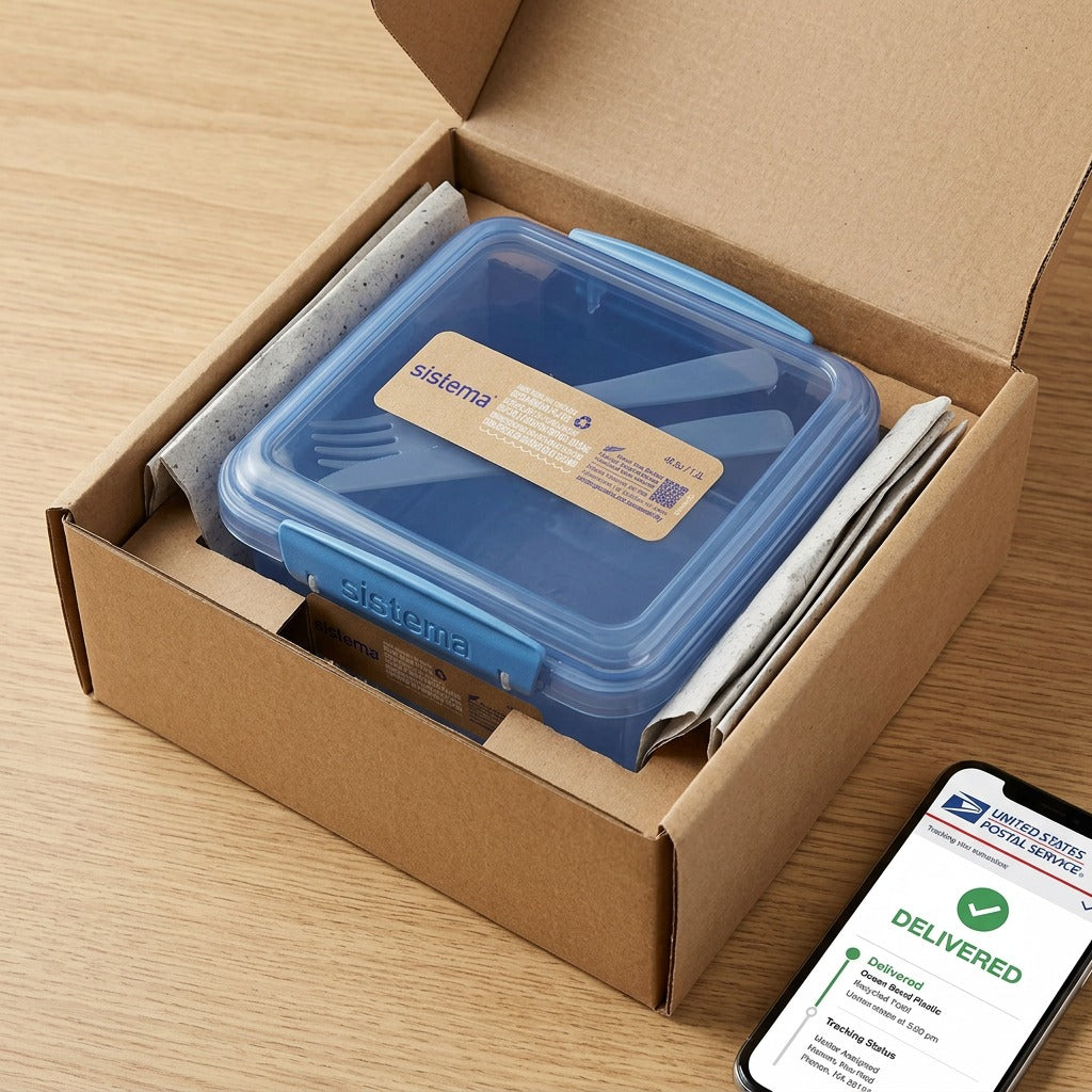 Sistema Ocean Bound Plastic Lunch Box unboxing in custom cardboard insert