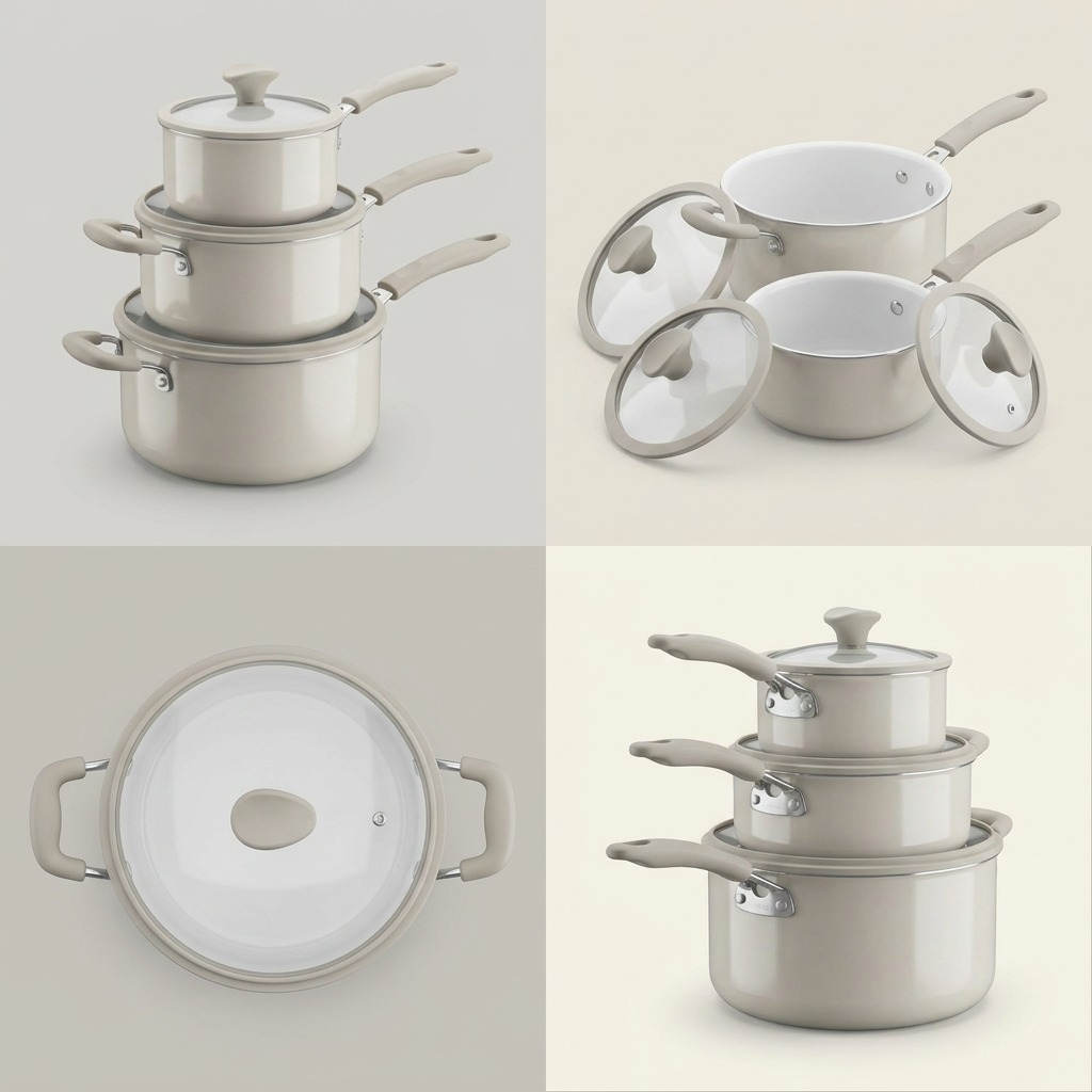 Tramontina 6-Piece Nesting Ceramic Cookware Set Petit-Eco White multi-angle view