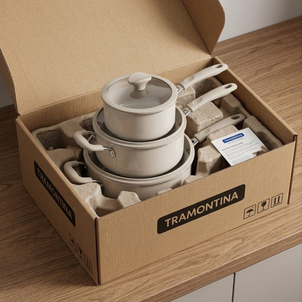 Tramontina 6-Piece Nesting Ceramic Cookware Set Petit-Eco White unboxing scene