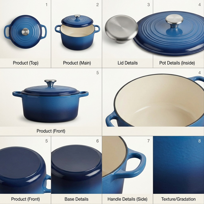 Tramontina 6.5 Qt Covered Round Dutch Oven Gradated Cobalt Blue multiple angles