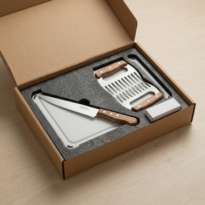 Tramontina Churrasco 4-Piece BBQ Set in shipping packaging
